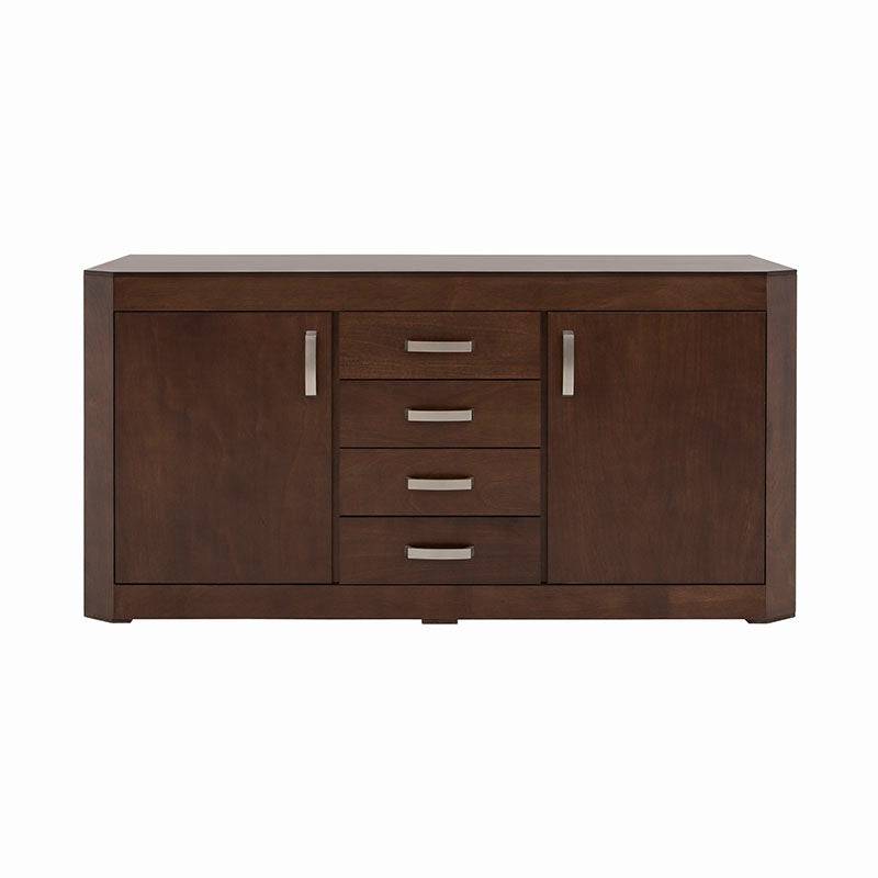 Juego de comedor con buffet Creta II de Deurope en acabado tabaco y chapa de okumé, con mesa y buffet de 10 piezas.