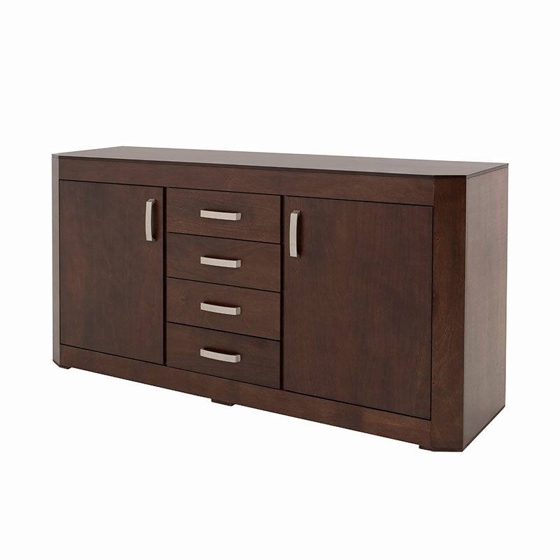 Juego de comedor con buffet Creta II, en acabado en chapa de okumé y color tabaco, de 10 piezas con dimensiones de 180x92x49 cm