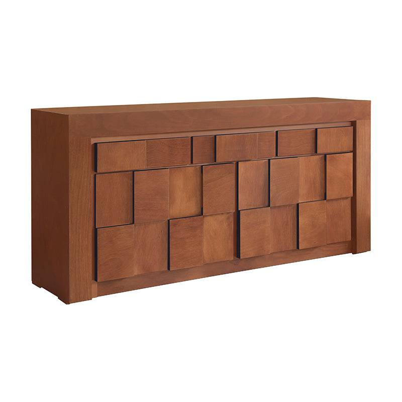 Juego de comedor Quetzal de 12 piezas, buffet de madera industrializada con chapa de okumé y parota, en tonos tabaco.