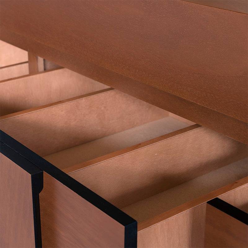 Juego de comedor Quetzal de 12 piezas con buffet de madera industrializada en tonos tabaco, con chapa de okume y parota.