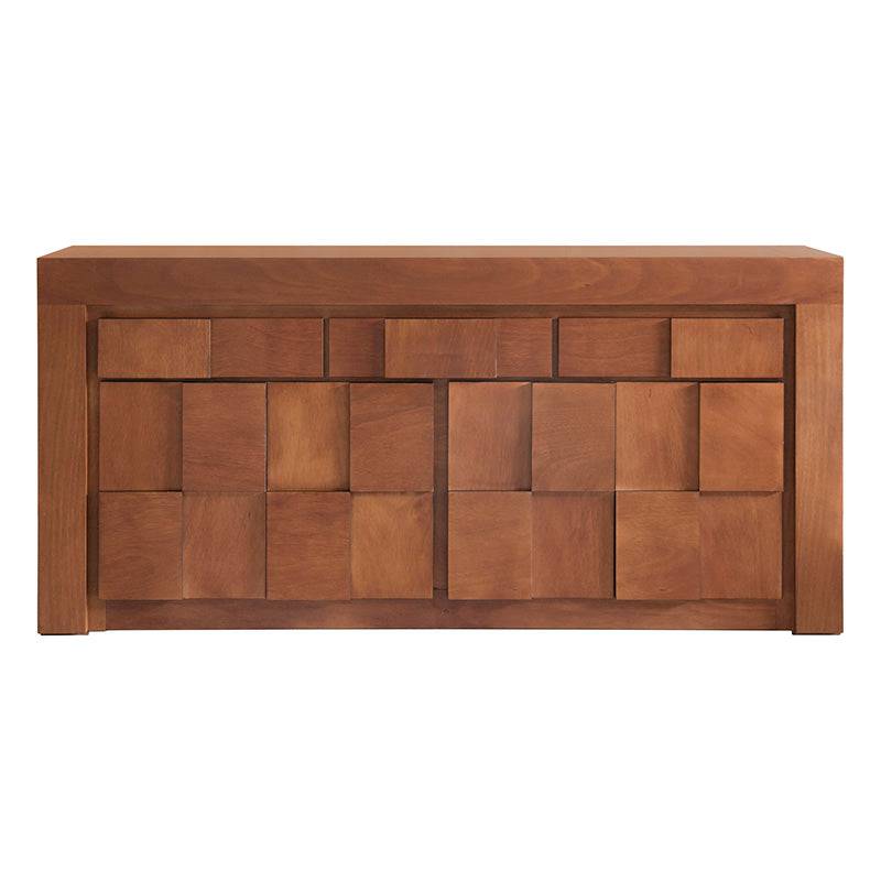 Juego de comedor Quetzal de 12 piezas de madera industrializada y chapas de okumé y parota, con buffet en tonos tabaco y madera