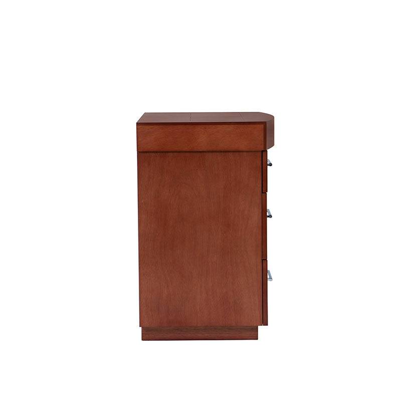 Buro de recámara Armenia de 3 piezas en madera de okume en color café almendra, con dimensiones de 70x70x45 cm.