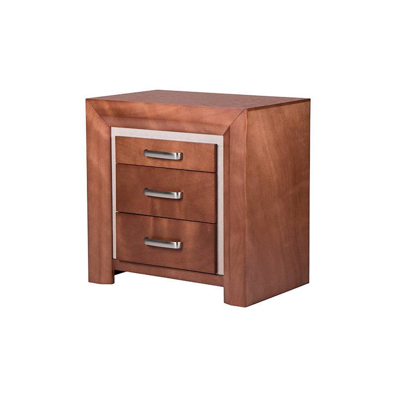Buro Siena derecámara en madera de banak, chapa de encino y okumé, con franja leather touch, en tonos café almendra.