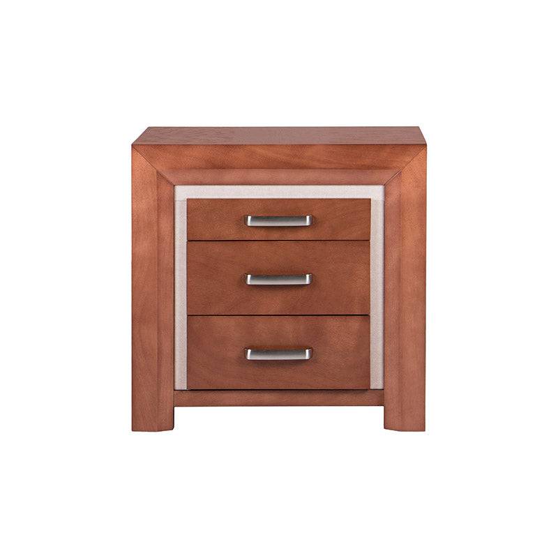 Buro de recámara Siena deurope.com.mx en madera de banak y encino, con acabado en cuero y franja decorativa, 70x45x70 cm.