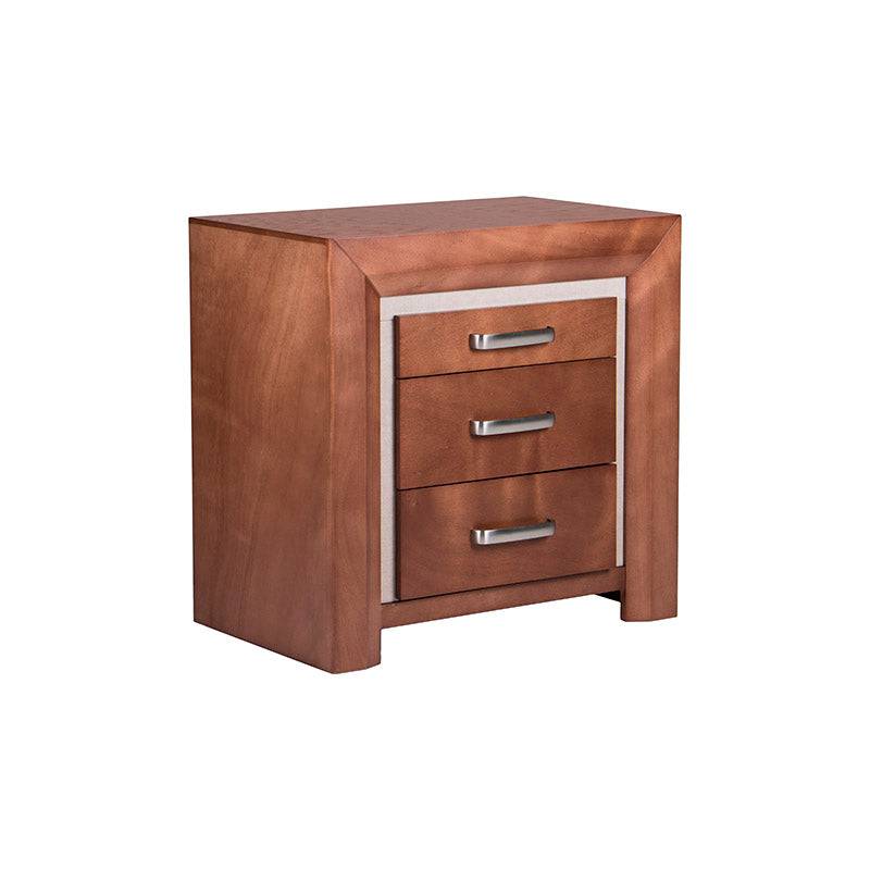 Buro Siena de madera de banak y chapa de encino y okumé, con franja leather touch, en tono café almendra, 70 cm de alto.