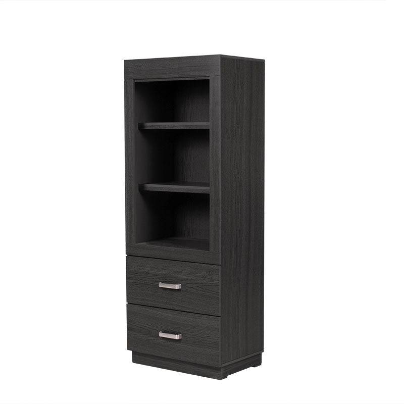 Buró Olcen de estilo industrial en gris de madera, con superficie rectangular y dimensiones de 60 cm de ancho, 157 cm de alto.