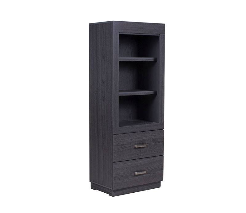 Buró Olcen de estilo industrial en madera gris, con superficie de 60 cm de ancho, 40 cm de fondo y 157 cm de alto, deurope.com.mx