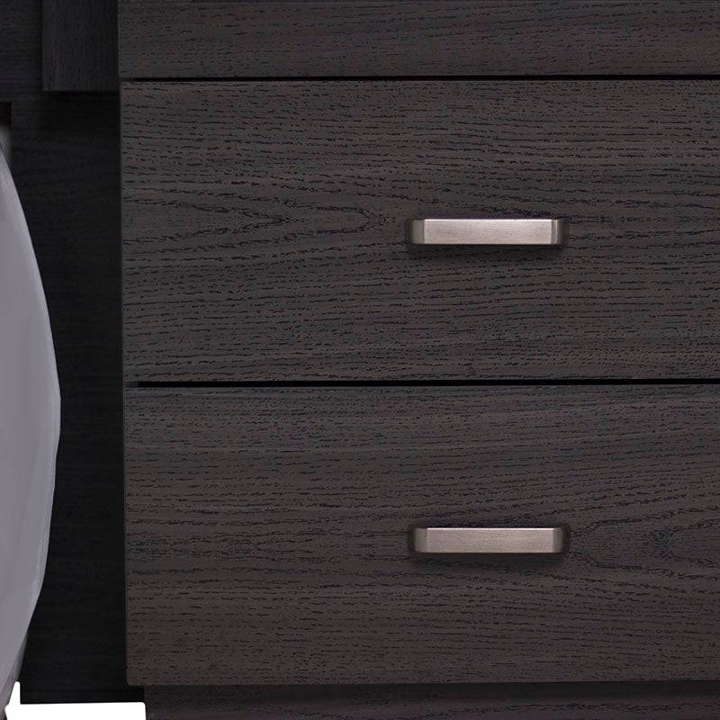 Buró Olcen de estilo industrial en madera gris, con superficie de 60 cm de ancho, 40 cm de fondo y 157 cm de alto.