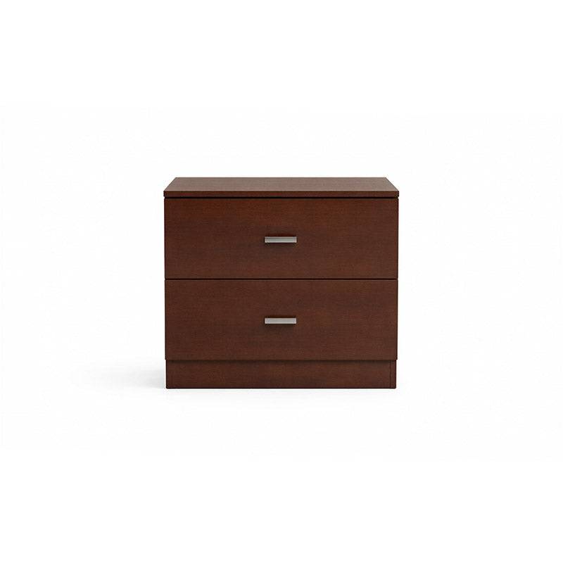 Buró de madera oscura modelo Paris de deurope.com.mx, mueble de oficina elegante y moderno con superficie plana y cajones.