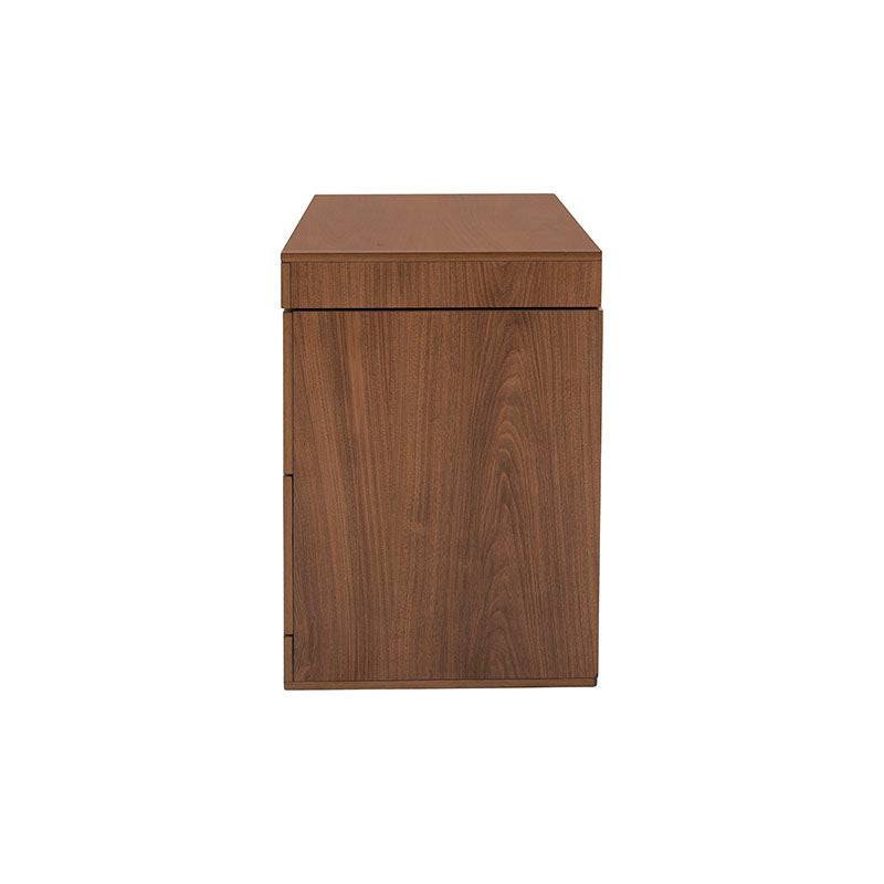 Buro de madera Alejandria de 5 piezas en chapa de nogal con acabado industrial, frente de 60 cm, alto 58 cm y fondo 39 cm.