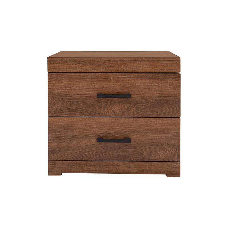 Buro de madera Alejandria de 5 piezas en chapa de nogal con estilo industrial, frente de 60 cm, alto 58 cm y fondo 39 cm.