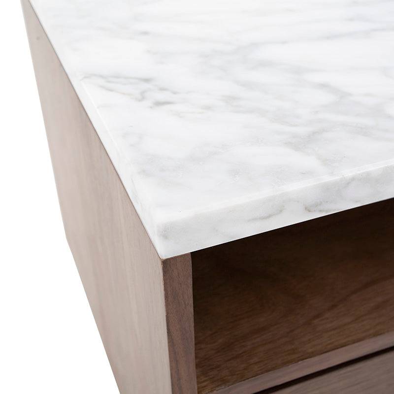 Buró húngaro de madera industrializada en chapa de nogal y mármol carrara, con acabado en negro y blanco, frente de 55 cm.