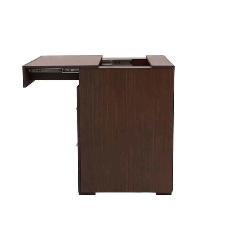 Buro de madera oscura de estilo industrial para recámara Boston de 3 piezas, con superficie de 60 cm de ancho y 46 cm de fondo.