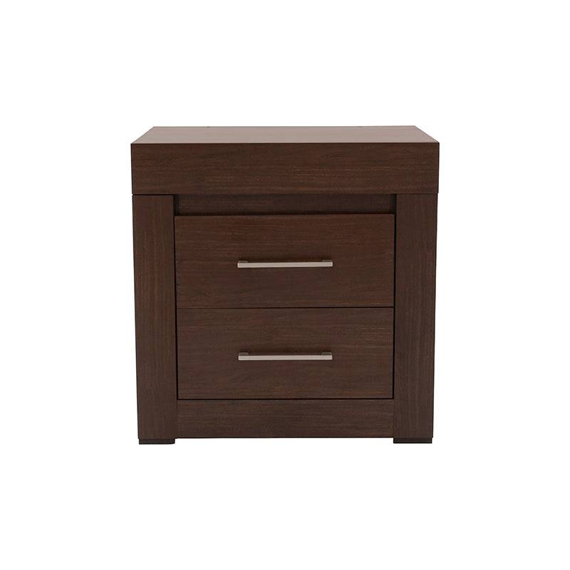 Buro de recámara Boston en madera industrializada oscura, con superficie de 60 cm de ancho, 70 cm de alto y 46 cm de fondo.