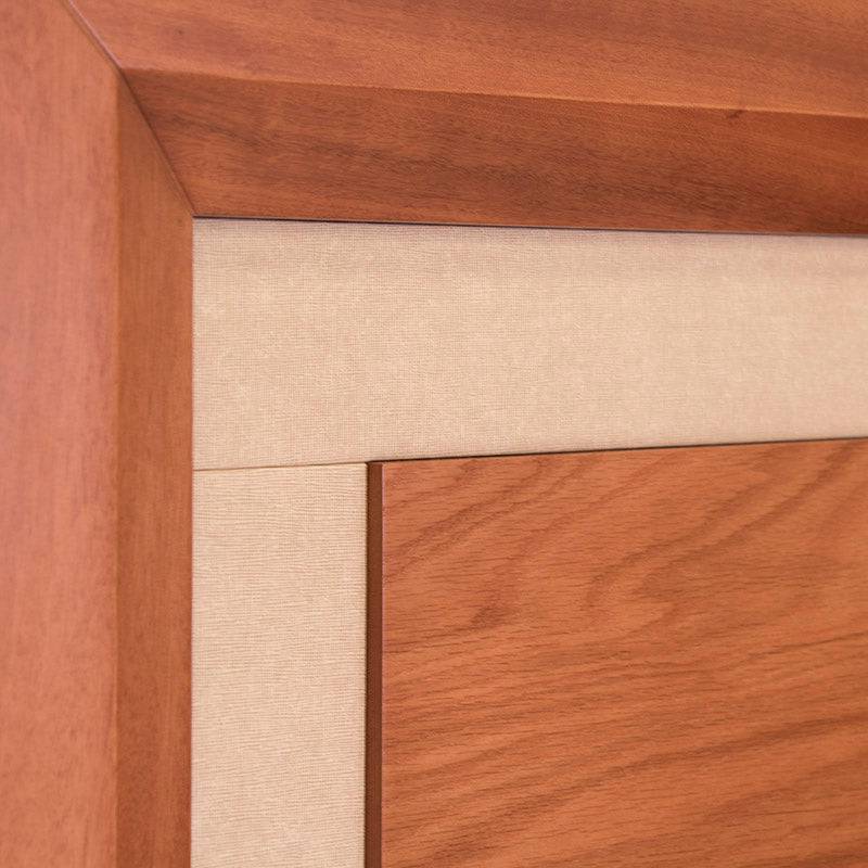 Cabecera de recámara Siena deurope.com.mx en madera de banak y encino, con acabado en cuero touch, color café almendra.