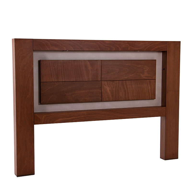 Cabecera de recámara México de 3 piezas de deurope.com.mx, madera de chapa de okume en color mandarino, con medidas de 210x150x10 cm