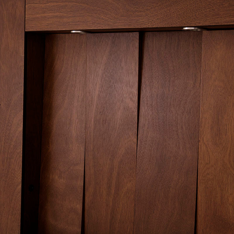 Cabecera de recámara Noruega de 3 piezas de chapa de okumé, con diseño en color mandarín, medida 210 cm de ancho.