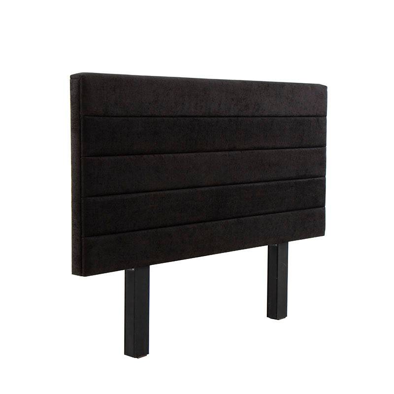 Cabecera Lazy de color negro en tapiz de tela, con diseño simple y moderna, mide 110 cm de alto y 150 cm de ancho.