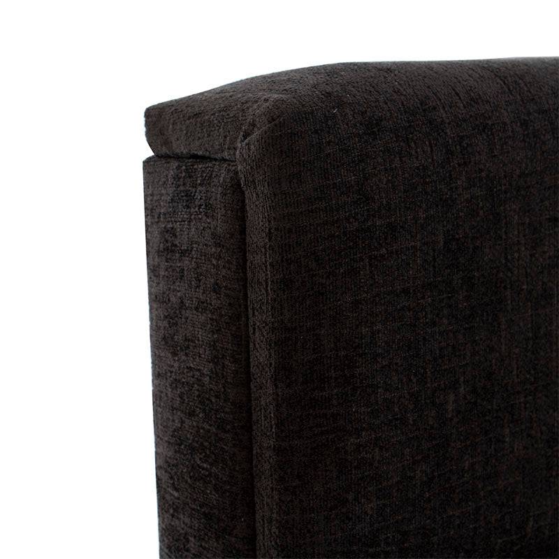 Cabecera Lazy de Deurope en tapiz negro, con diseño plano y detalles en tela, mide 110 cm de alto y 150 cm de ancho.