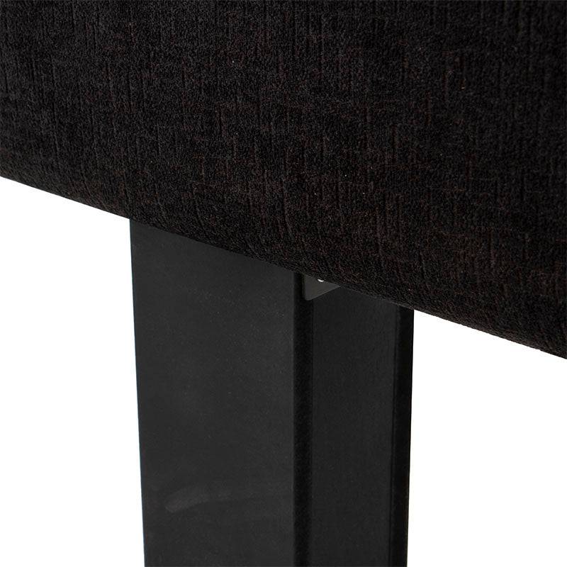 Cabecera Lazy en tapiz negro de 150 cm de altura y 13 cm de fondo, con marco de tela tejida plano en estilo moderno.