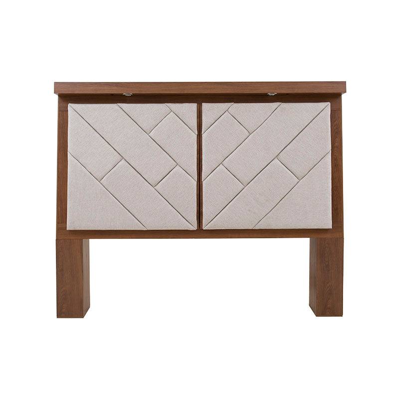 Cabecera de recámara Alejandria en color nogal beige, de madera industrializada con tapiz en tela, tamaño 200x166x20 cm.