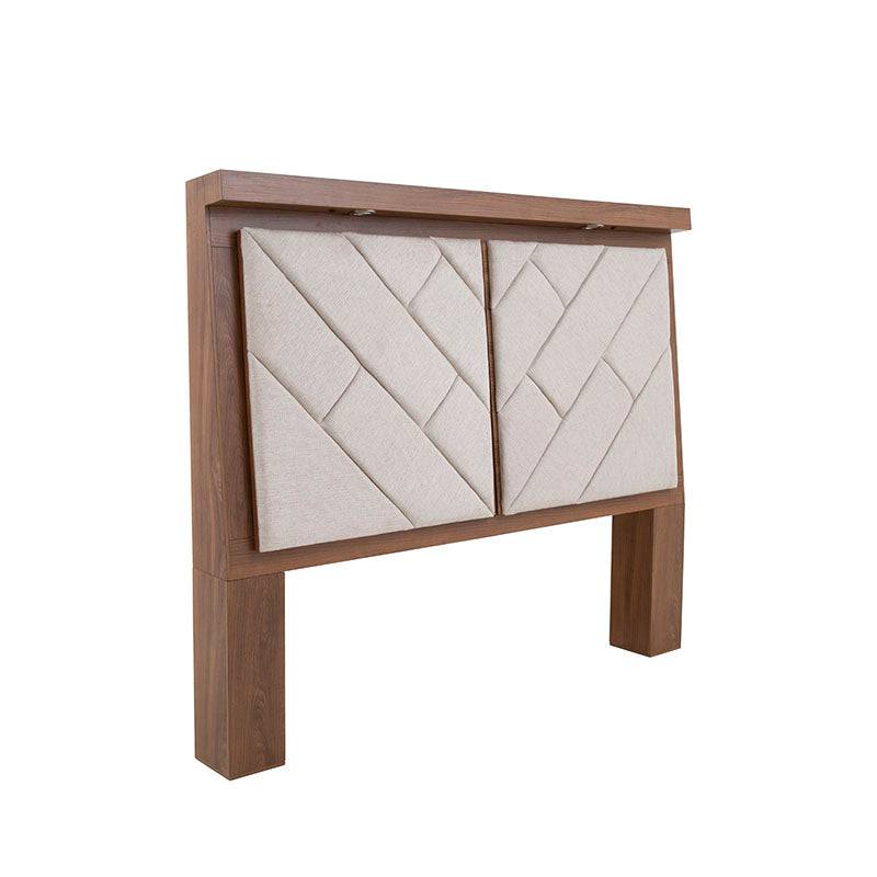 Cabecera de recámara Alejandria de Deurope, en madera industrializada color nogal beige con tapiz de tela, 200 cm de ancho.
