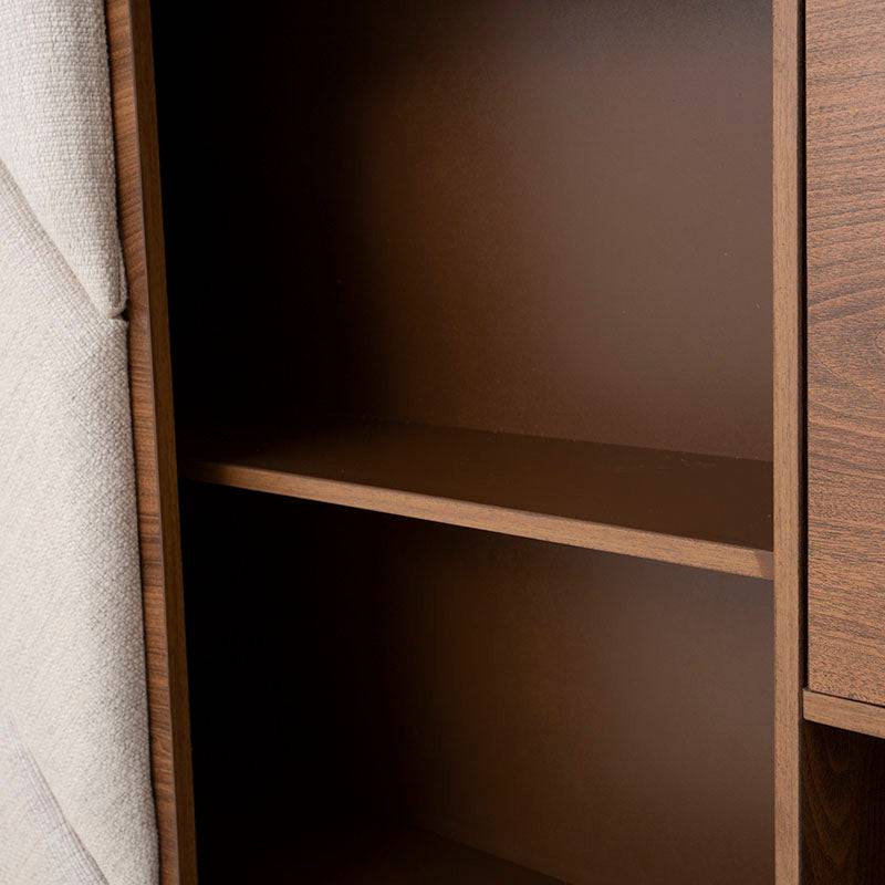 Cabecera de recámara Alejandria de 5 piezas en madera industrializada beige con tapiz de tela, tamaño 200 cm de ancho.