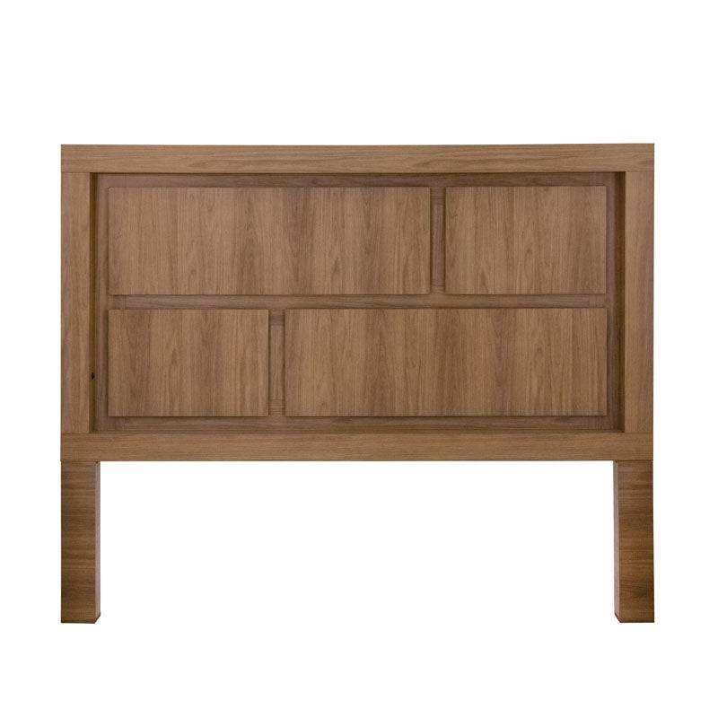 Cabecera de recámara Allure deurope.com.mx en MDF nogal con acabado melamina, frontal de 200 cm y altura de 166.5 cm.