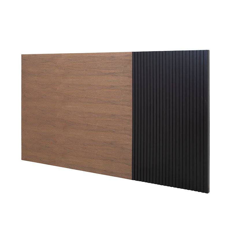 Cabecera Jess de madera de pino con acabado en nogal negro, 146 cm de ancho y 120 cm de alto, con diseño moderno y elegante.