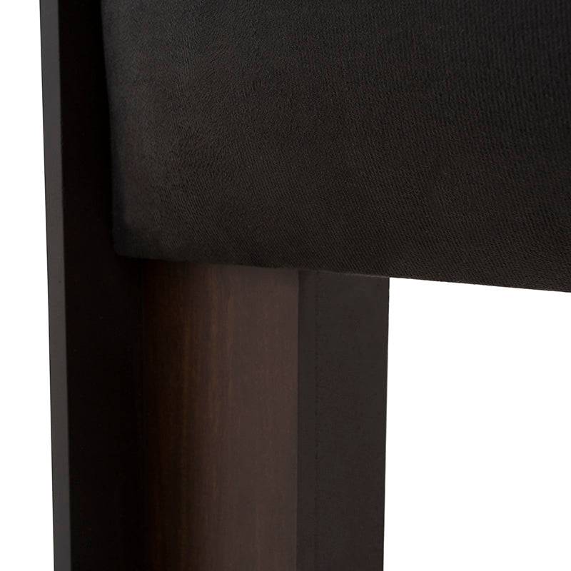 Cabecera de recámara Boston deurope.com.mx en madera nogal oscura con tapiz de tela microfibra, tamaño 200 cm de ancho.