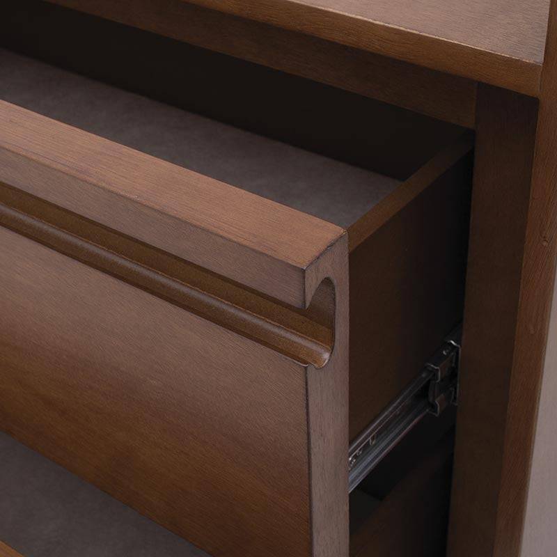 Cajonera Palta de deurope.com.mx en color natural claro, con 3 cajones y estructura de MDF, frente y vista lateral.