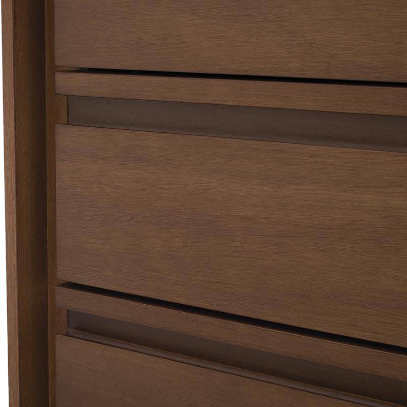 Cajonera Palta de Deurope en madera MDF con acabado natural claro, frente y vista lateral, 80 cm de ancho y 120 cm de alto
