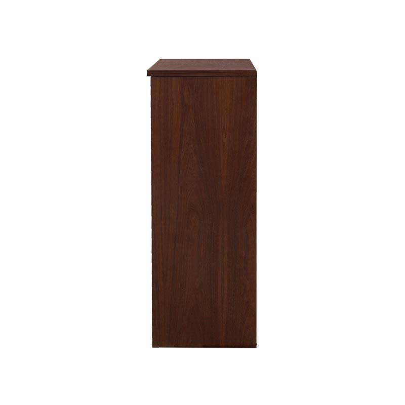 Cajonera Bourbon de Madera de Pino en color café con 3 cajones, frente y vista lateral, deoupe.com.mx