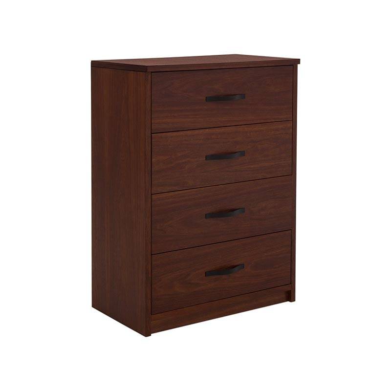 Cajonera Bourbon de madera de pino y tzalam en color café, con 4 cajones y diseño moderno.