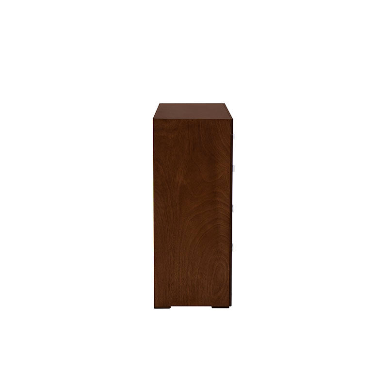 Juego de recámara Noruega de 5 piezas con cajoneras de chapa de okumé, frente en color mandarina, medida 100x100x40 cm