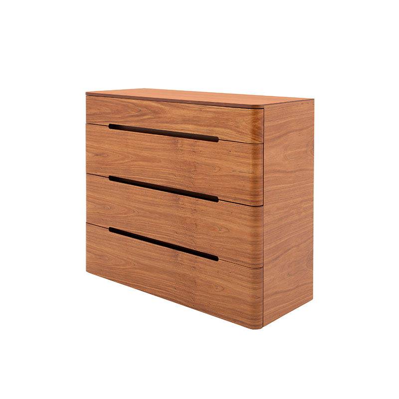 Cajonera de recámara Arezzo de cinco piezas, madera de tzalam natural claro, con frentes de chapa de 110 cm de ancho.