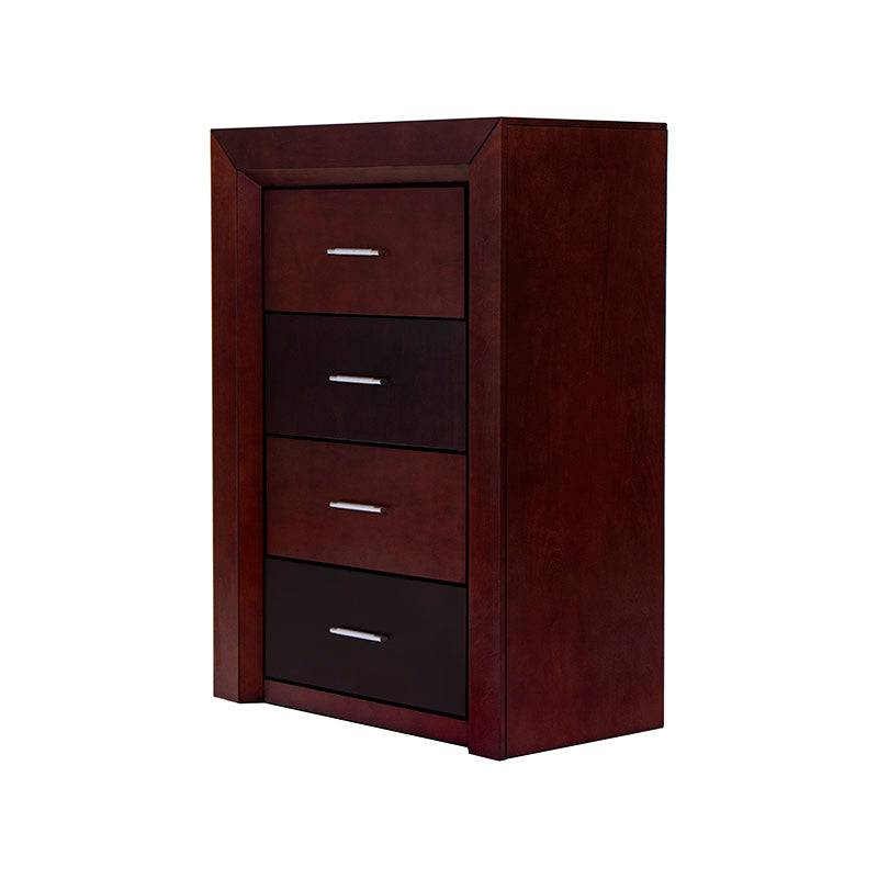 Cajonera Rochelle de Deurope en madera de pino enchapada en maple americano, con 4 cajones y dimensiones de 80x110x40 cm.