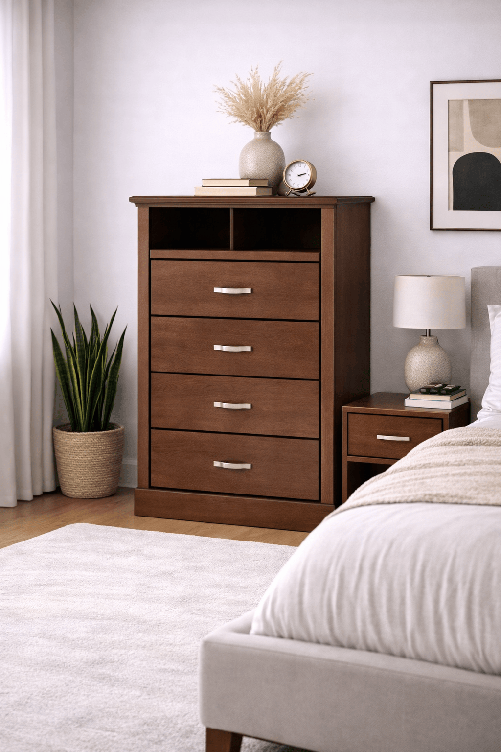 Cajonera Perth de Deurope en madera industrializada con chapa de okume, color tabaco, con 3 cajones y dimensiones 100x120x40 cm.