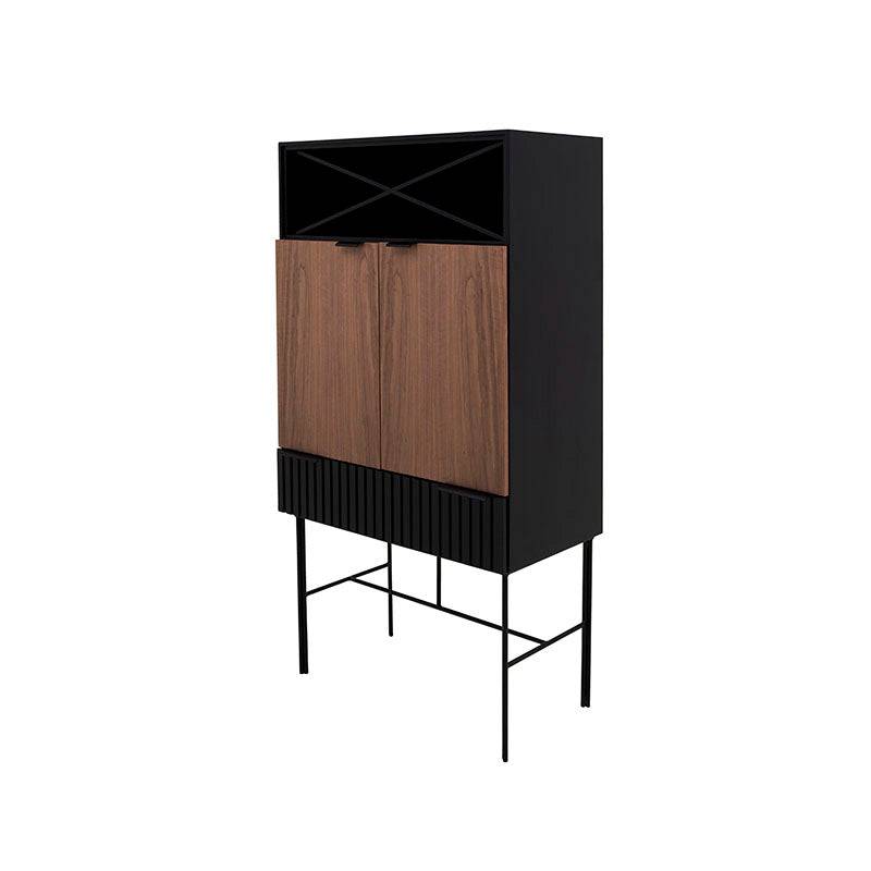 Mueble para bar Jess de Deurope, de madera de pino y nogal negro, con puertas y estantes, tamaño 80x160x40 cm.