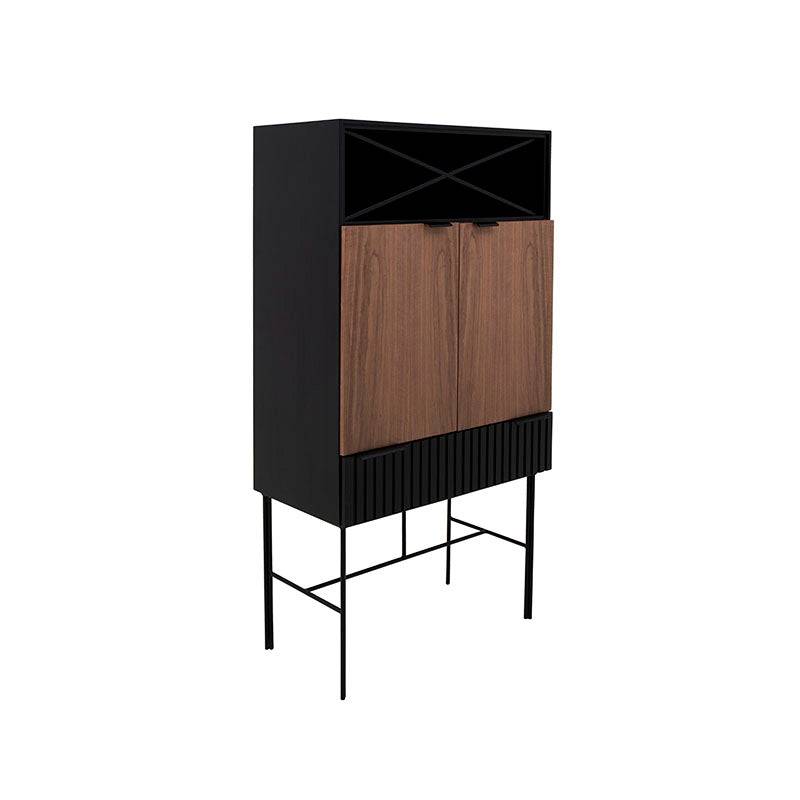 Mueble para bar Jess de Deurope en nogal negro y madera de pino, con puertas y estantes, 80x160x40 cm.