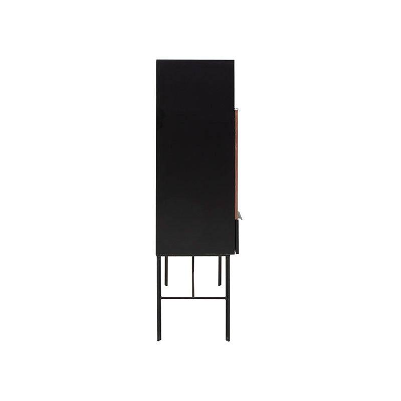Mueble para bar Jess de madera de pino y nogal en acabado negro, con puertas y estantes industriales, 80x160x40 cm.