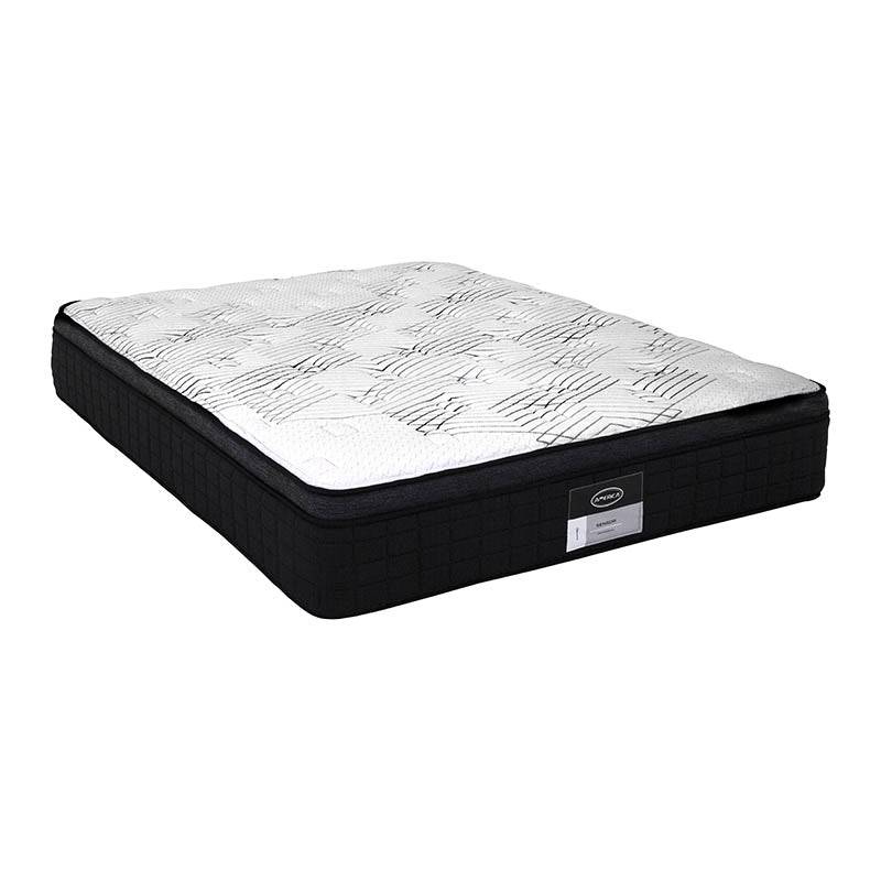 Juego de colchón y box de tamaño queen, tela de tejido de punto, deurope.com.mx, colchón medianamente firme y cómodo.