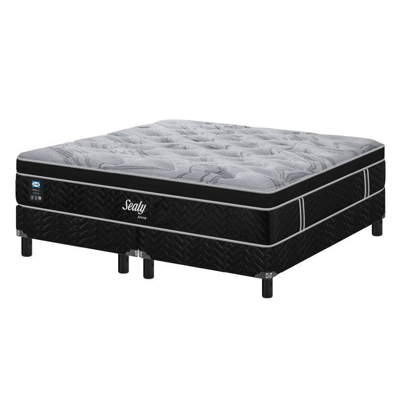 Juego de colchón y box Sealy Arona King Size, cama grande con diseño elegante y cómodo en imagen.