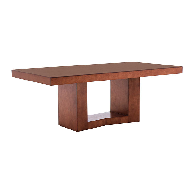 Juego de comedor Quetzal de 9 piezas de madera de nogal y encino con chapa de okume, mesa de 210 cm de largo y 78 cm de alto.