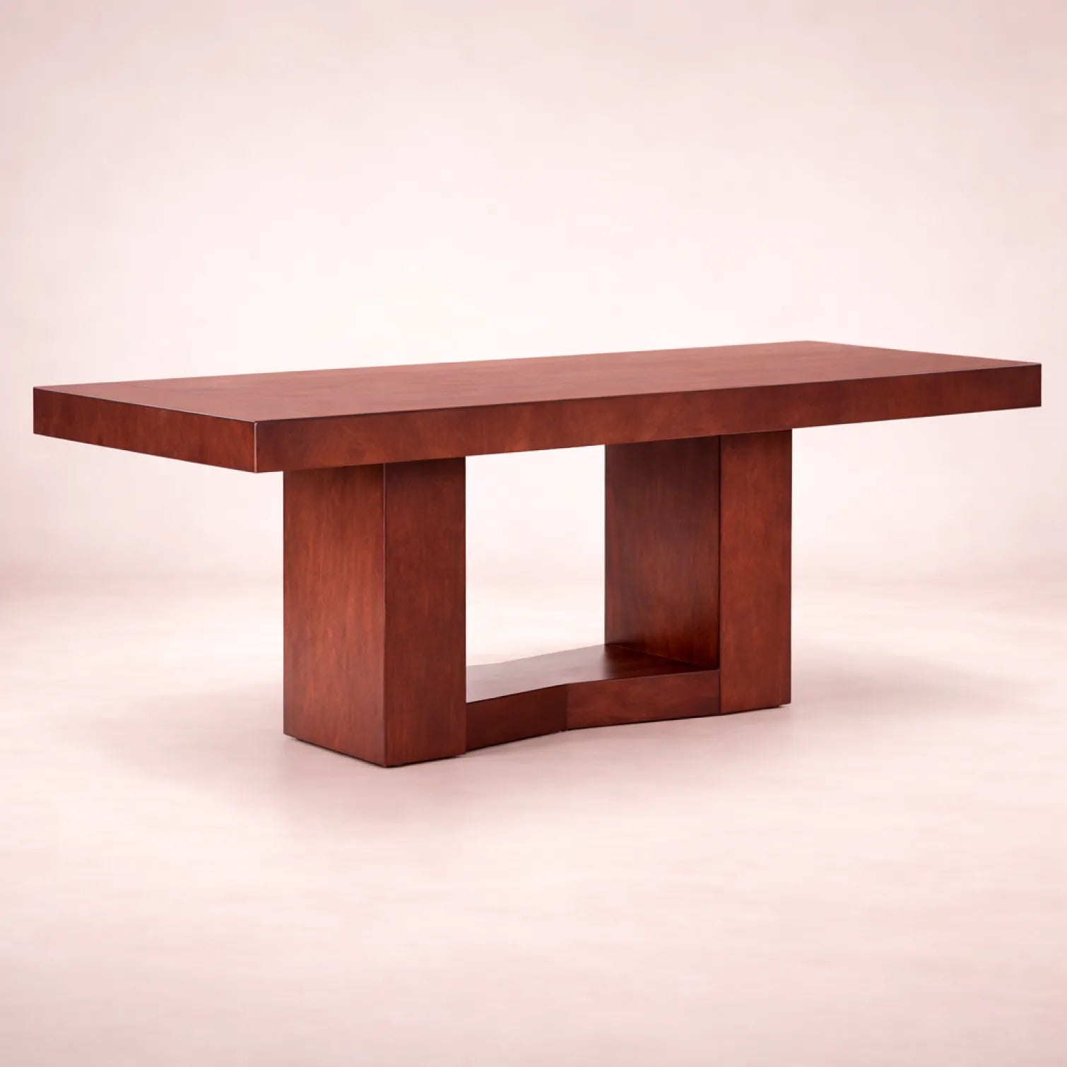 Juego de comedor Quetzal de 9 piezas con mesa de madera de nogal, encino y okume, en color café oscuro, tamaño 210x78x110 cm.
