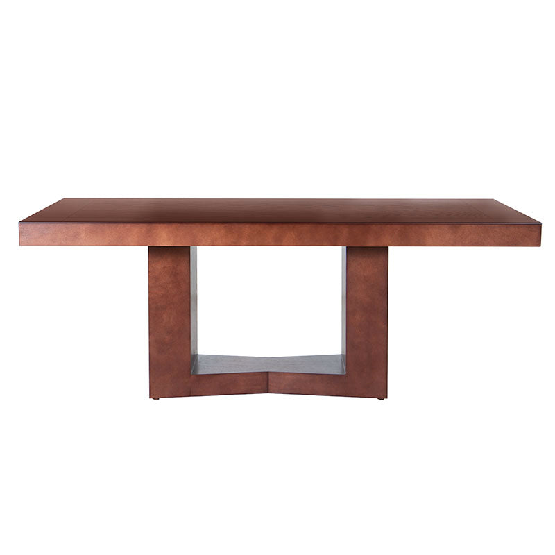 Juego de comedor Quetzal deurope.com.mx con mesa de madera de nogal, encino y okumé, en color café y tamaño 210x78x110 cm.