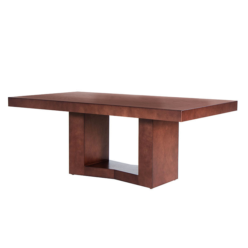 Juego de comedor Quetzal de 9 piezas de madera de nogal, encino y okumé con mesa de 210 cm de largo y acabado en madera natural.