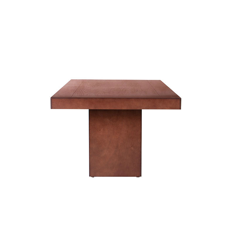 Juego de comedor Quetzal deoupe.com.mx, mesa de madera de nogal y encino con 8 sillas, estilo moderno y elegante en tonos café.