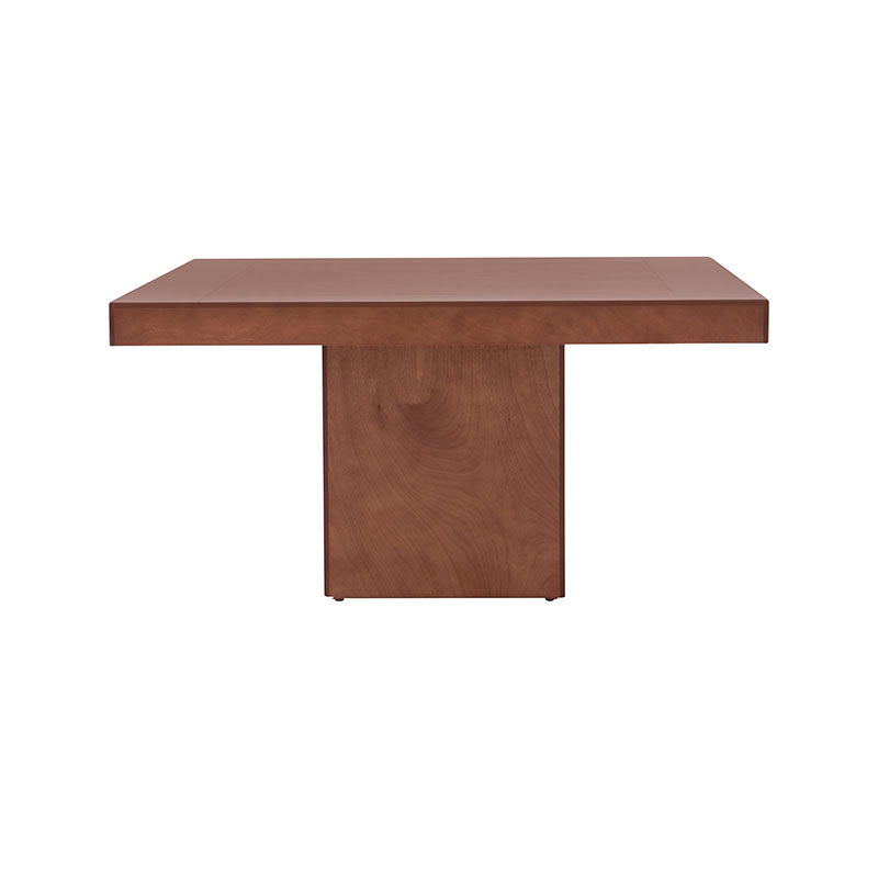 Juego de comedor Quetzal de 9 piezas en madera de nogal, encino y okumé, con mesa de 210 cm de frente y 78 cm de alto.