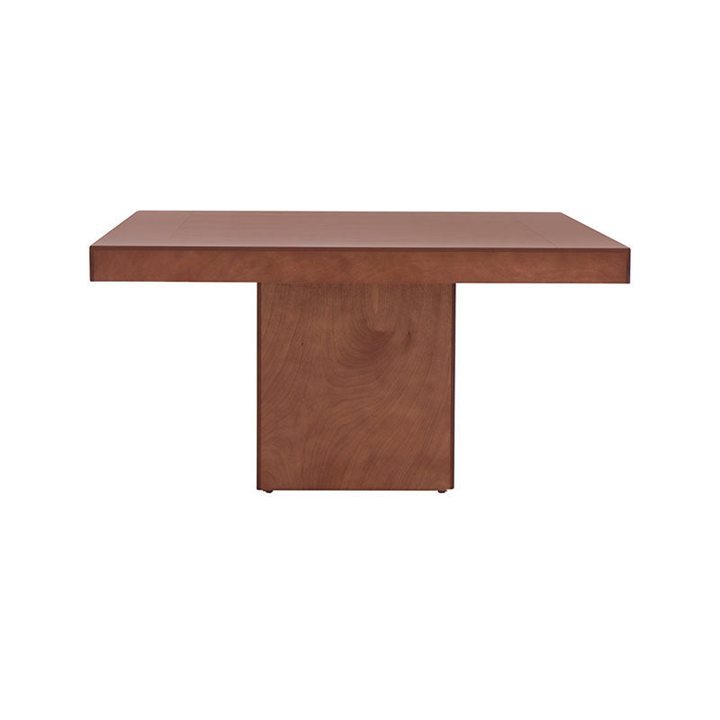 Juego de comedor Quetzal de nueve piezas en madera de nogal y encino, con mesa de 210 cm de largo, frente y fondo.